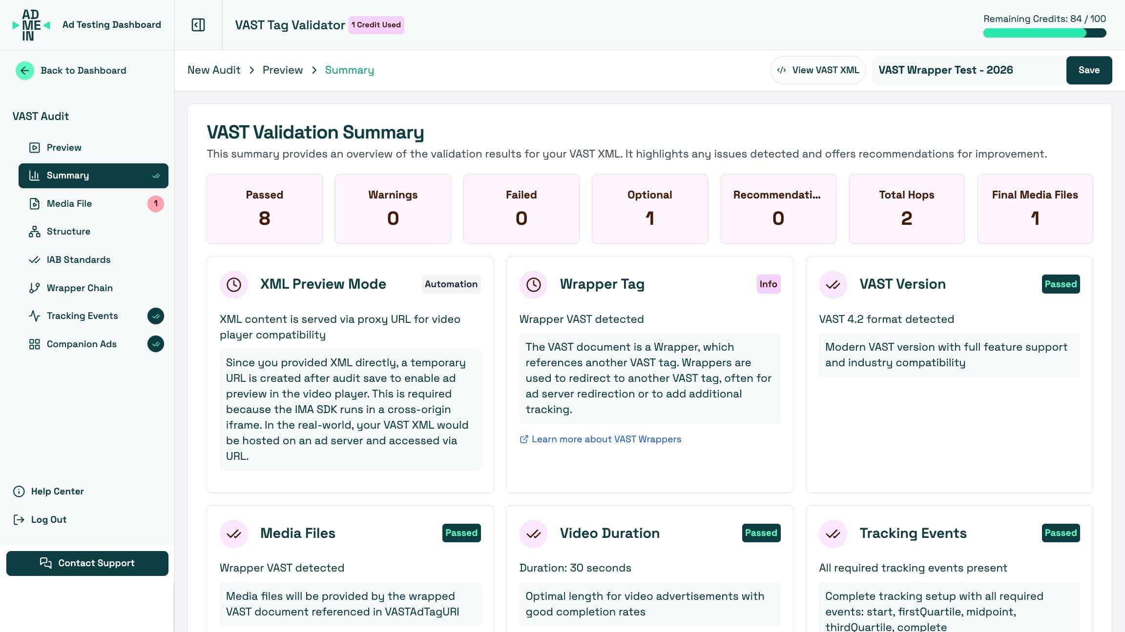 VAST summary dashboard view